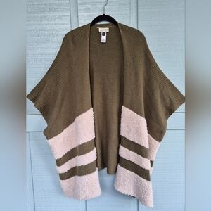 Universal Thread Olive & Cream Sweater Shrug Cardigan Faux Sherpa OS Unique Fun